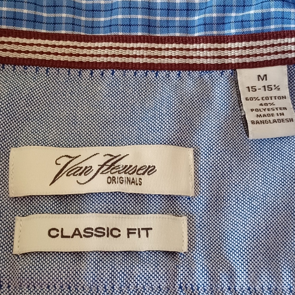 Van Heusen Originals Mens Classic Fit Blue Oxford Button Down Shirt M 15-15.5 - Picture 2 of 11